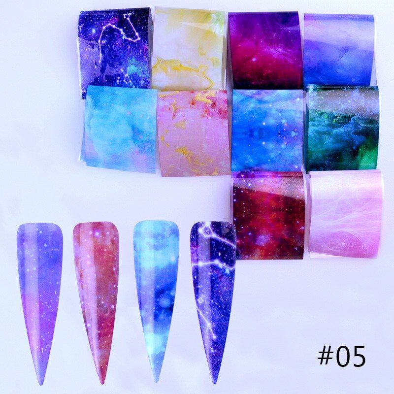 Set of 10pcs Starry Sky Nail Foil (10 colors) Holographic Paper Decals Nail Art Transfer Sticker Nail Beauty Decoration Tools