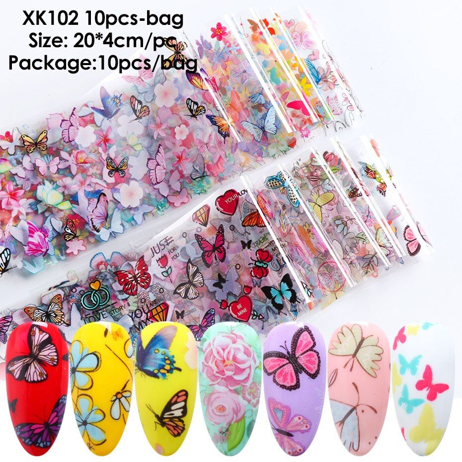 10pcs Black Butterfly Rose Flower Nail Foils Set Mix Flame Geometry Panda Bamboo Nail Art Transfer Sticker Slider Wraps LYXK9109