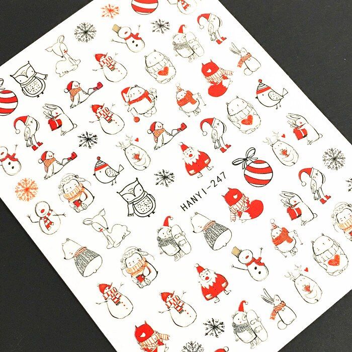Newest Hanyi-247 248  christamas and snowflake design nail sticker decal stamping back gule DIY nail decoration accessory