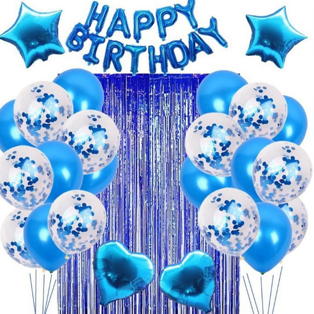 27Pcs/Set Blue Balloons Birthday Set Party Supplies Letter Balloons Rain Curtain String Decoration Kit-blue