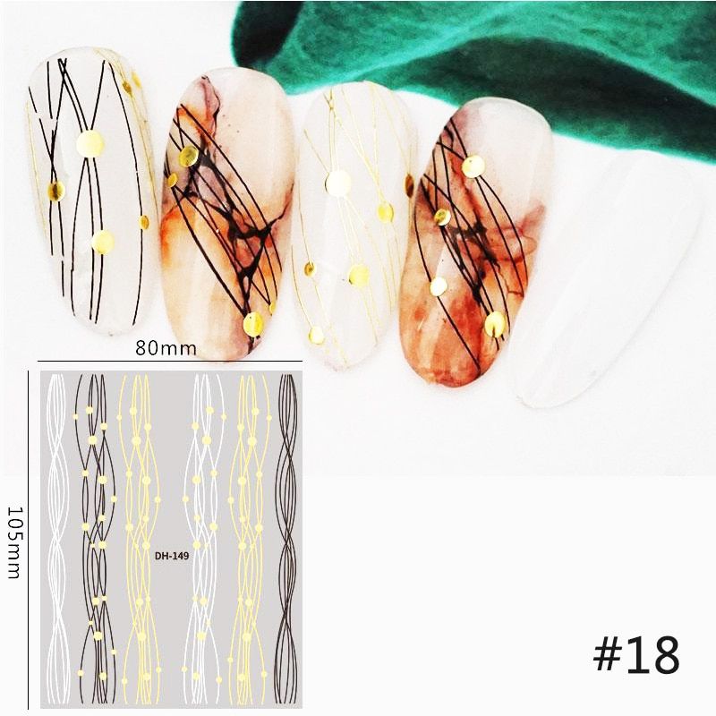 3D Nail Stickers Curve Stripe Lines Sliders Geometric Patterns Design Gold Silver Adhesive Transfer Decals Nail Art Decorations
