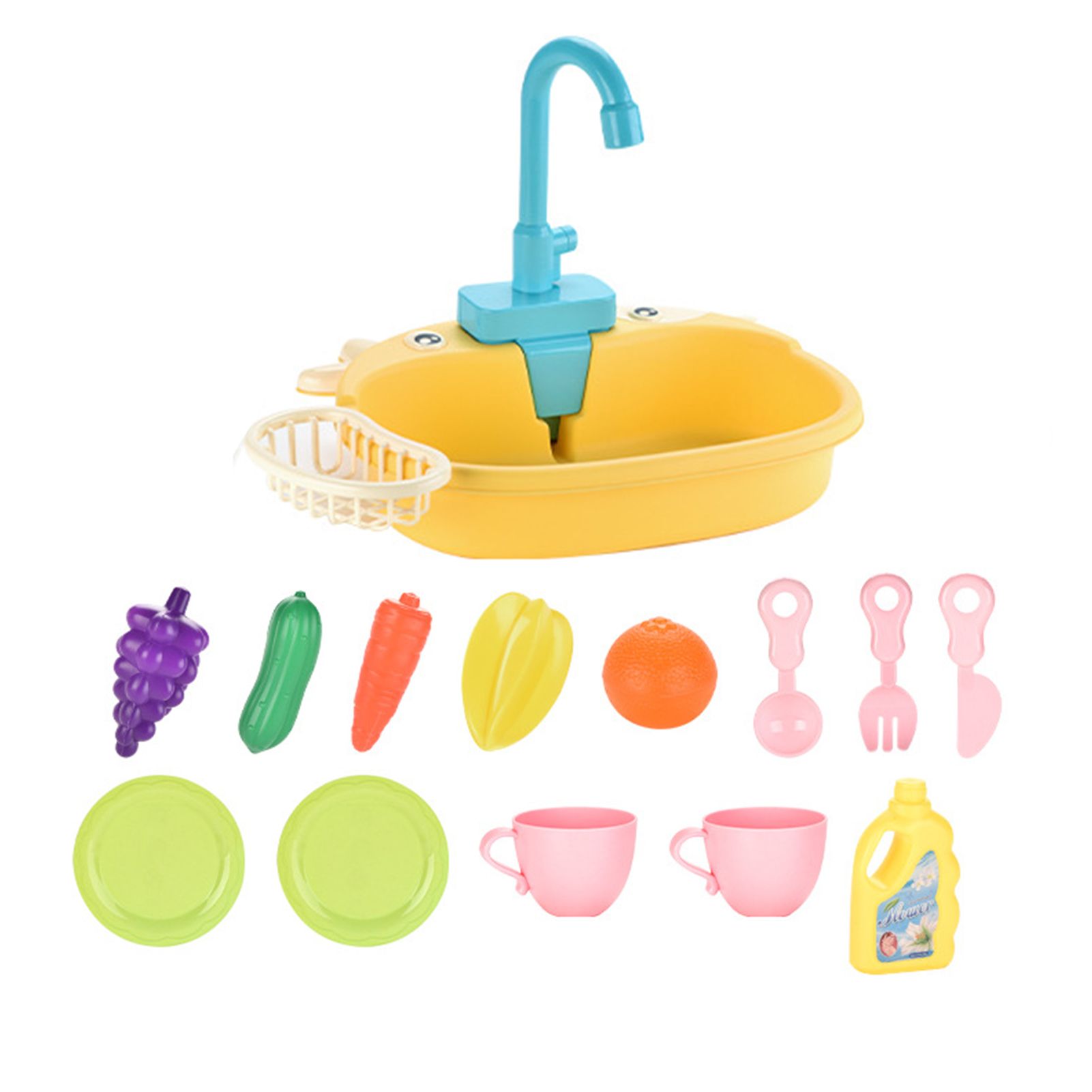14Pcs/Set Dishwasher Toy Set 180 Degrees Rotation Educational Electric Calf Dishwasher Dollhouse Miniature Kitchen Toy Kit for Decoration