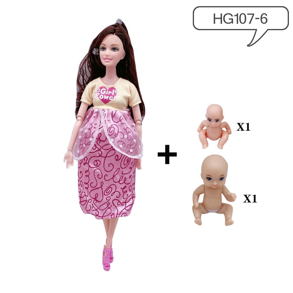 2020 Fashion 11.5"/30CM Barbies doll furniture for pregnant women+dress+baby stroller+crib accessories children girls toys gifts