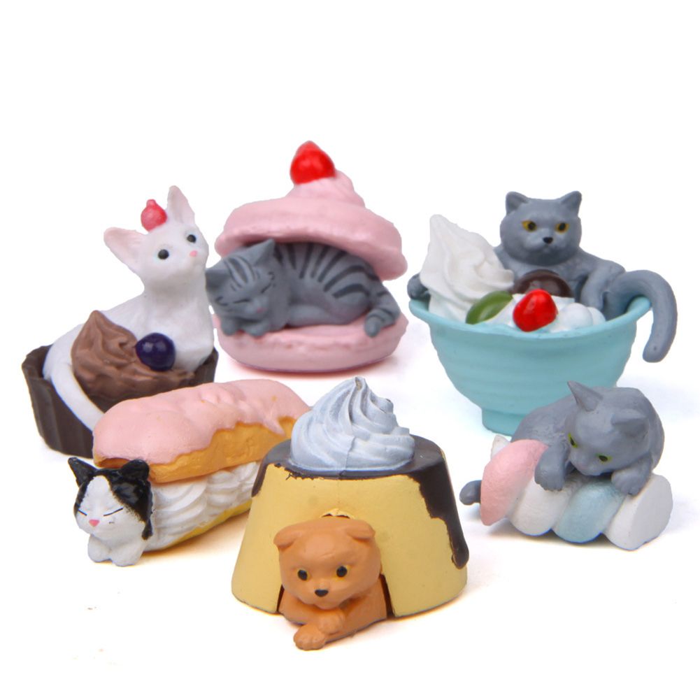 6Pcs Dessert Cats Animal Model Figurine Miniature Bonsai Fairy Garden Decoration