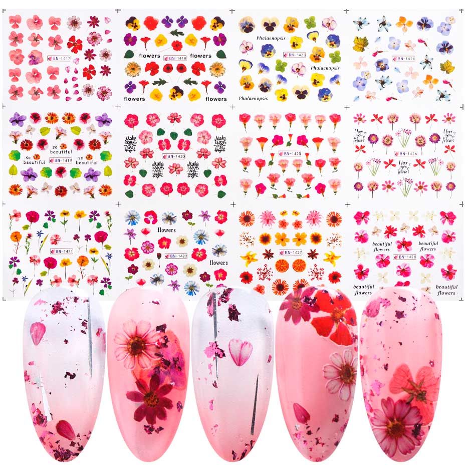Nail Art Water Decal Gradient Floral Leaf Water Transfer Sticker For Nail Tips DIY Sliders Manicure Watermark Foil JIBN1411-1452