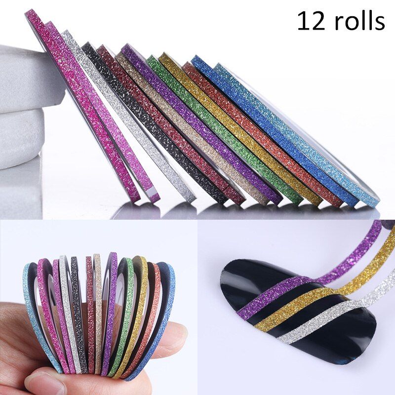 1/2/3mm Mixed Patterns Glitter Nail Striping Tape Line Colorful Multi Color Nail Sticker Decal  DIY 3D Nail Decoration
