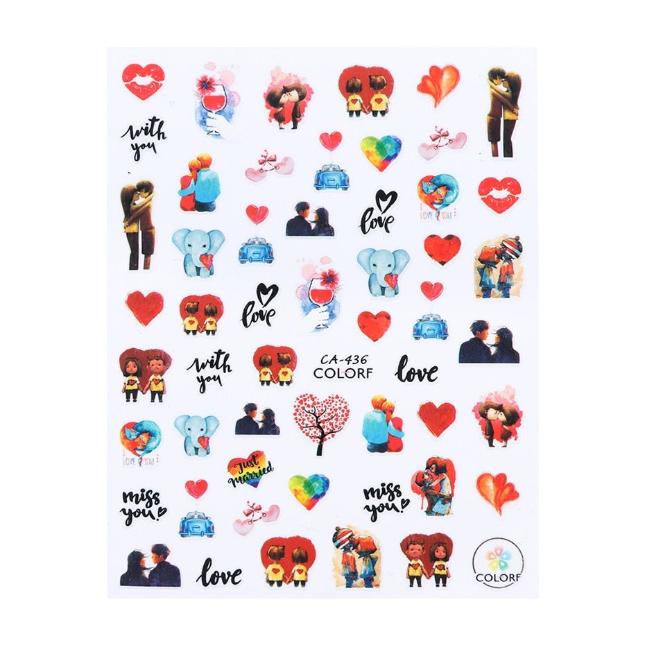 1pcs Valentines 3D Nail Stickers Decals Adhesive Foil Romantic Flower Transfer Sliders Nail Art Decorations Manicure TRCA428-436