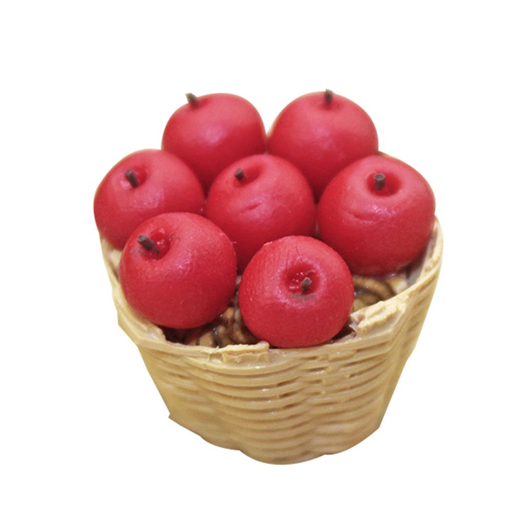 Realistic Apple Orange Fruit Basket Figurine Miniature Doll House Accessory