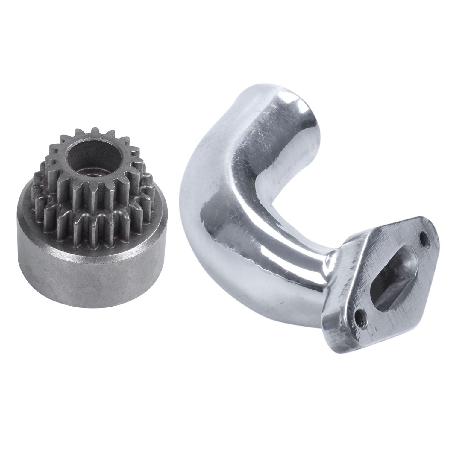 1 Pcs RC for HSP Clutch Bell(Double Gears) & 1 Pcs RC 1: 10Th On-Road Car/Buggy/Truck Exhaust Manifold Silver ， Engine gear