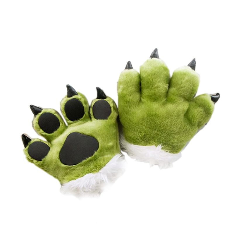 1Pc Kids Plush Green Cartoon Claw Full Gloves Animal Novelty Cosplay Party Costume Toy Birthday Gift(B)