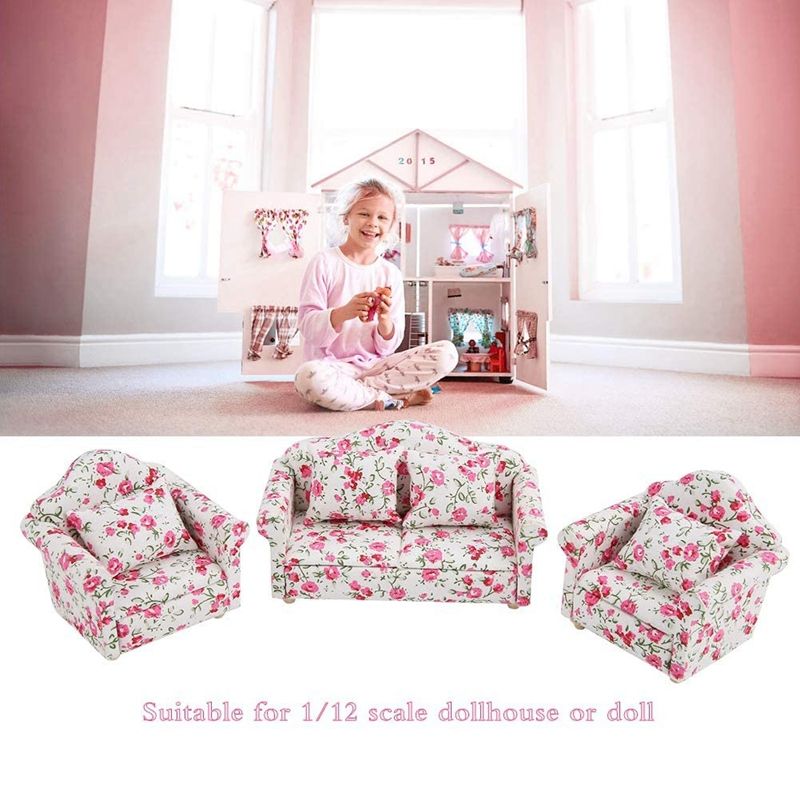 Dollhouse Couch Flower Pattern Fabric Sofa 1:12 Dollhouse Living Room Furniture Dollhouse Decoration Accessories Toy