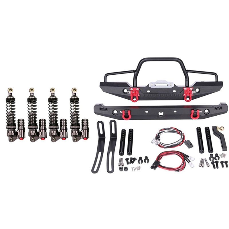 2 Set RC Car Parts: 1 Set Aluminium Alloy 90mm Absorber Shocks & 1 Set Metal Bumper with Led Light(null)