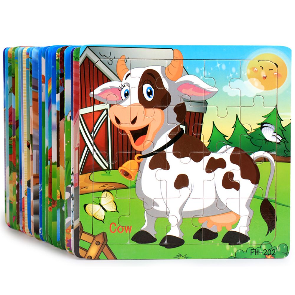 4Pcs Wooden Cartoon Dog Rabbit Jigsaw Puzzles Educational Toys for Toddlers Kids