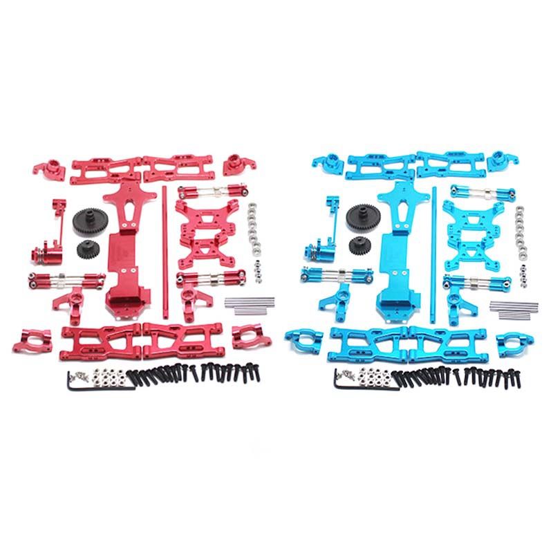 2 Set RC Car Full Upgrade Spare Parts Metal C Seat Steering Cup Swing Arm Central Drive Shaft,Red & Blue
