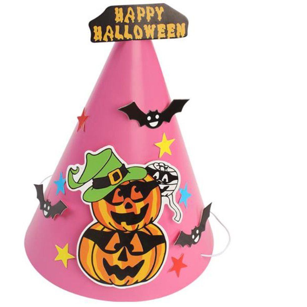 Halloween Hat Children Headdress DIY Paper Cartoon Hat Party Decoration-pink pumpkin