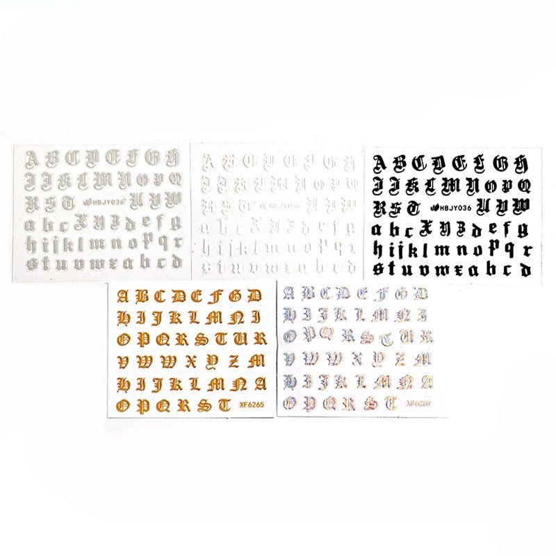 5sheet/lot 3D Letter Nail Art Sticker Nail Decal Old English alphabet Character Nail Sticker Decals Nail Decoration DIY