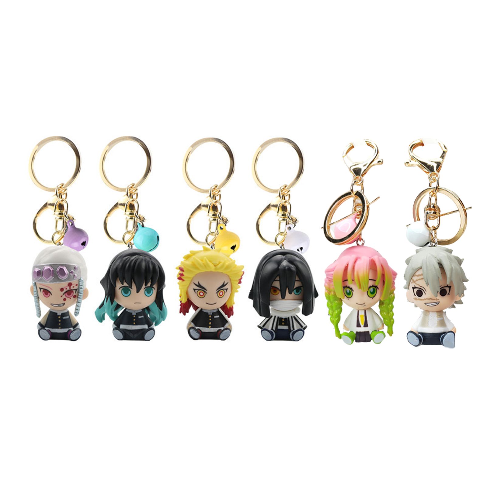 6Pcs Pendant Anime Demon Slayer Design Bag Decor Accessories Hanging Keychain for Handbags