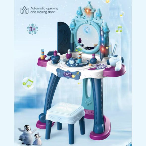 35 pcs Girls pretend play dressing table toy with makeup kits and many more accessories automatic door open by sensor light music