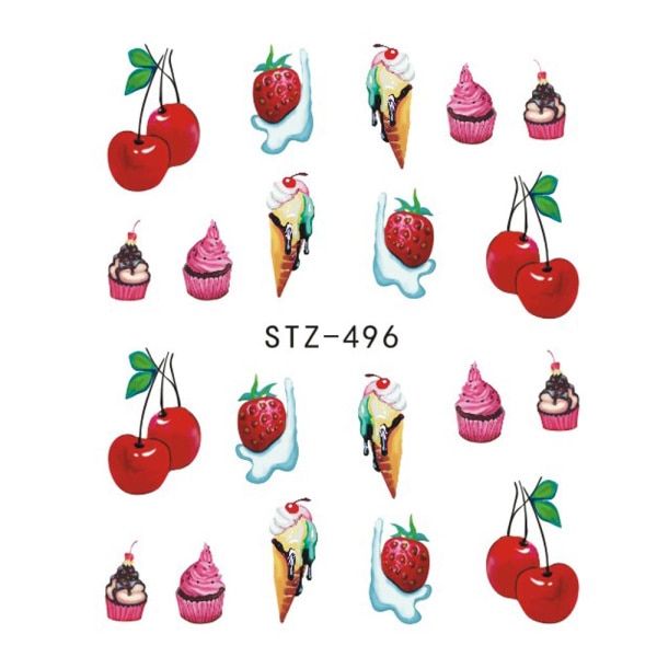Fruits Nail Sticker Water Decal Strawberry Ice Cream Drink Transfer Sliders For Manicure Summer Nail Art Accessory NFSTZ474-500