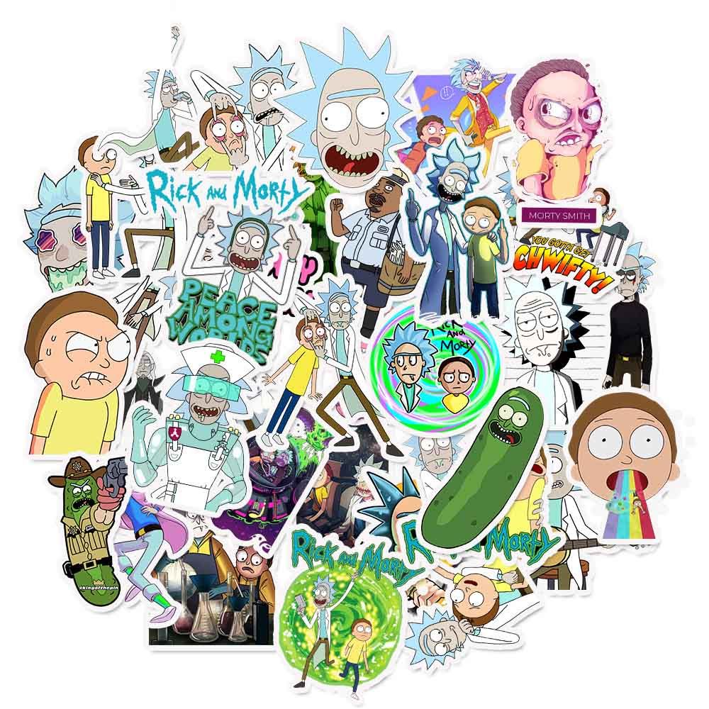 35/45pcs Cartoon Anime Rick And Morti Sticker Waterproof Skateboard Travel Suitcase Phone Laptop Suitcase Sticker Cute Kid Toy