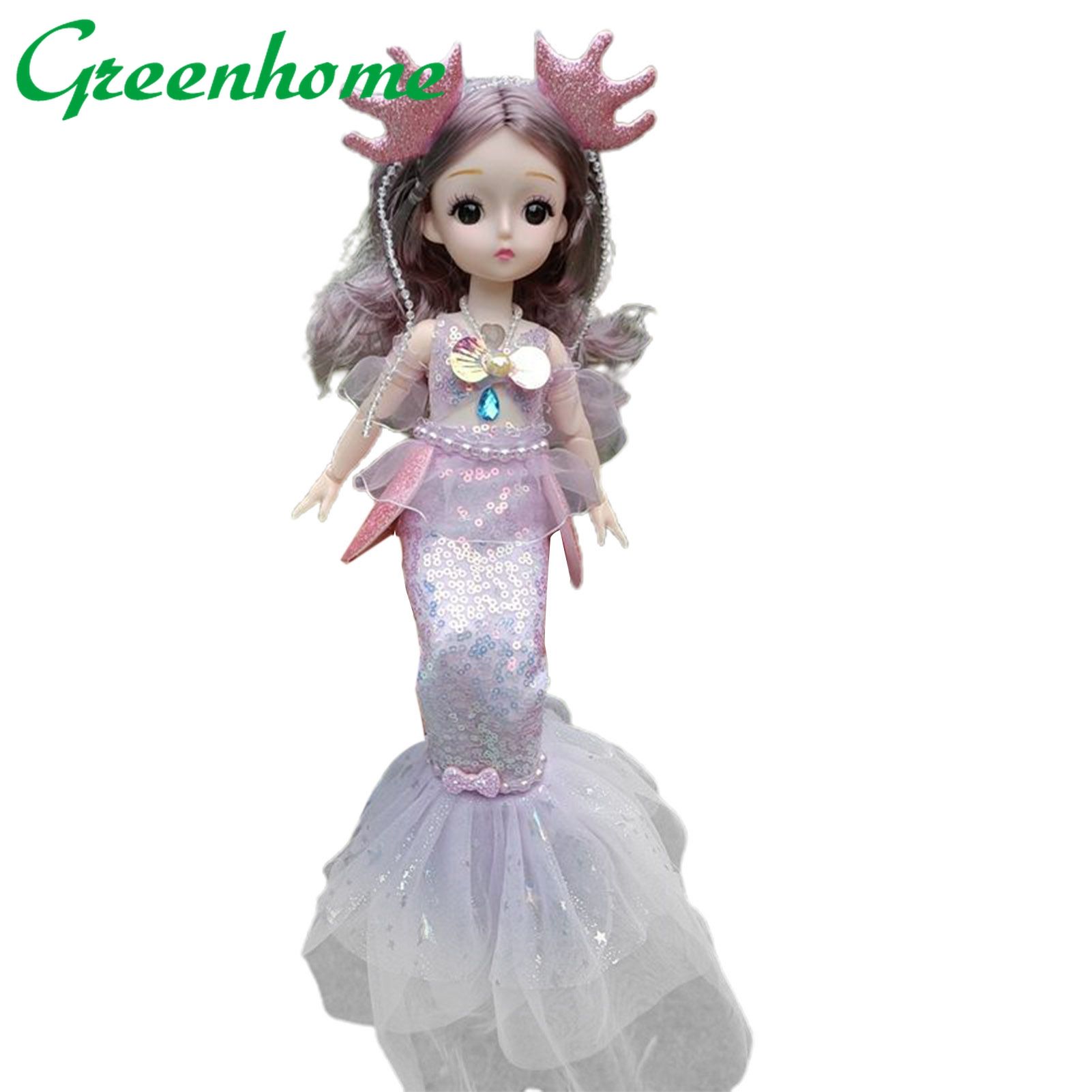 Greenhome BJD Dolls Vivid Expression Gorgeous Dress Collectable 30cm Matte Face Musical Ball Jointed Doll with Mermaid Dress for Decor