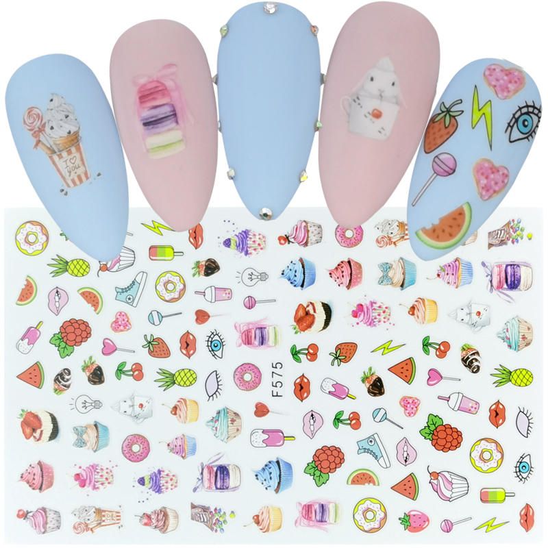 1pcs 3D Nail Art Stickers Sliders Flowers Mandala Leaf Geometry Dessert Unicorn Adhesive Nail Decals Foil Design Manicure