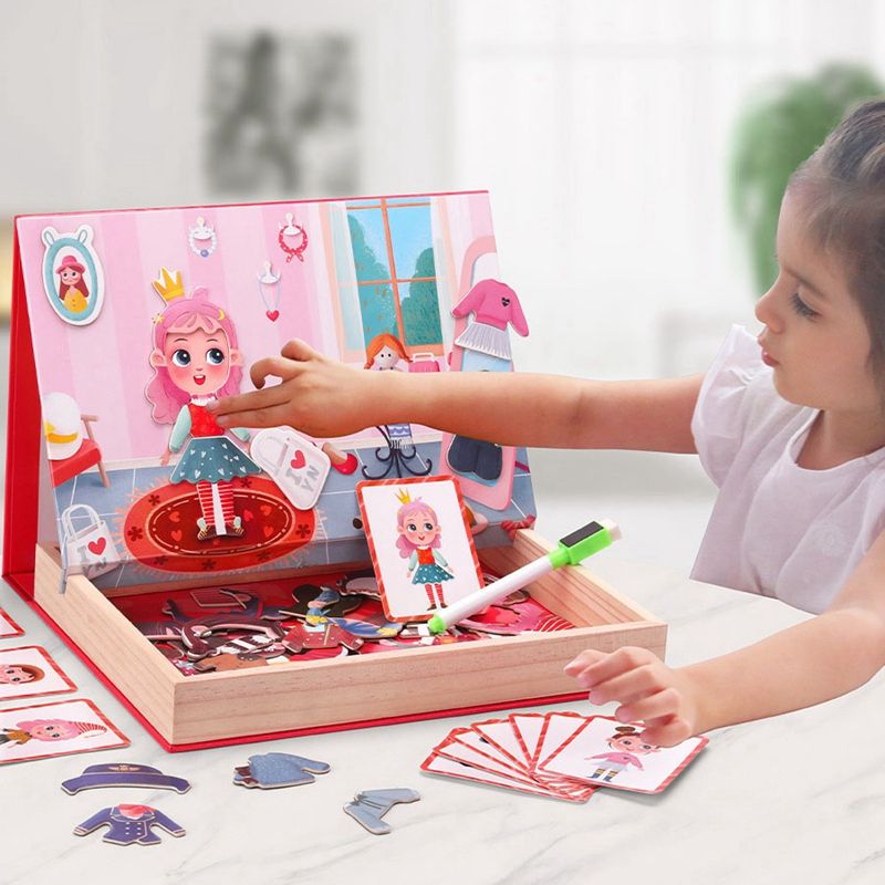 Children Wooden Toy Multi-Functional Magnetic Double-Sided Puzzle Cartoon Girl Dress Up Puzzle White Board Toy