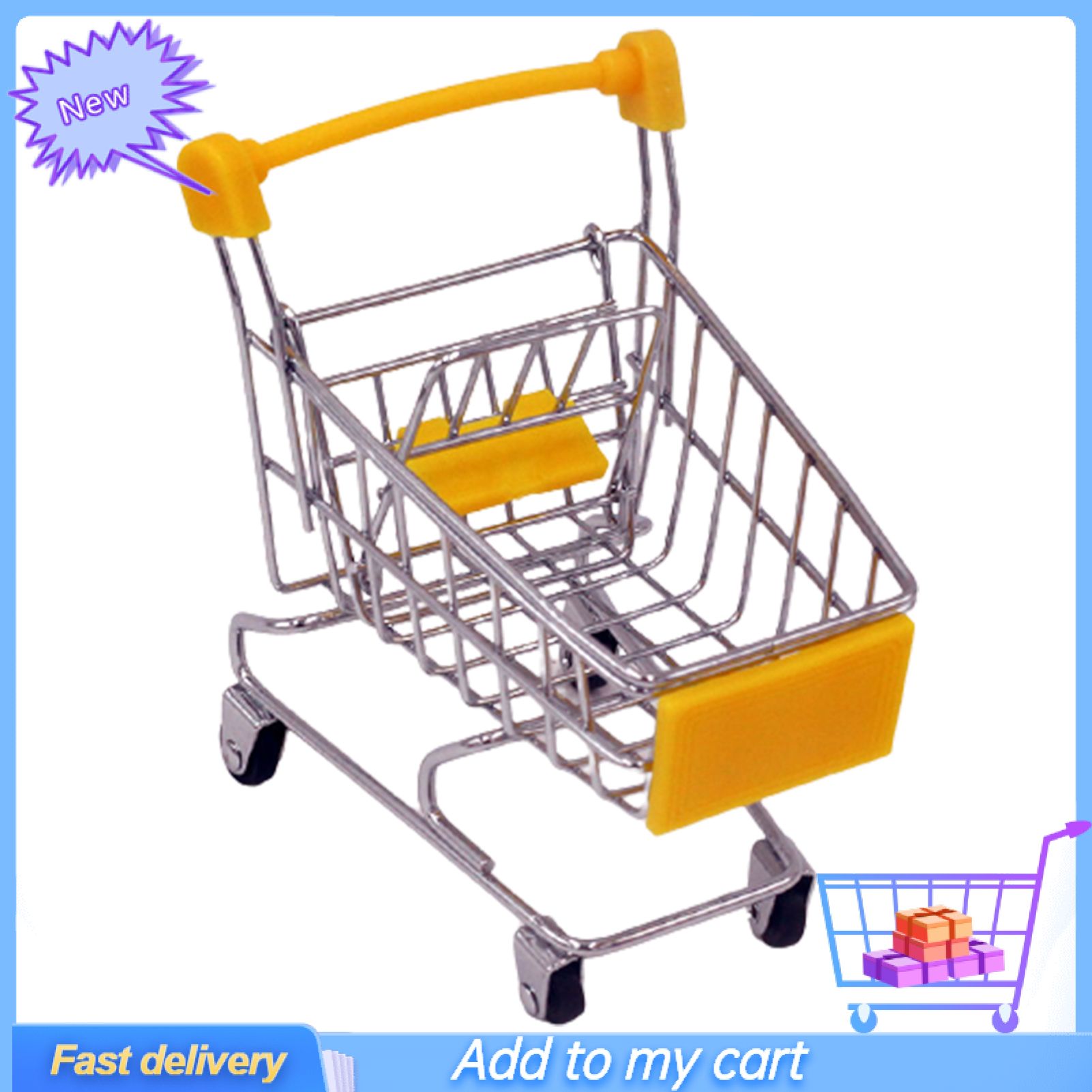 Hand Trolley High  Decorative Mini Shopping Cart Storage Basket for Storing Pretend Toy