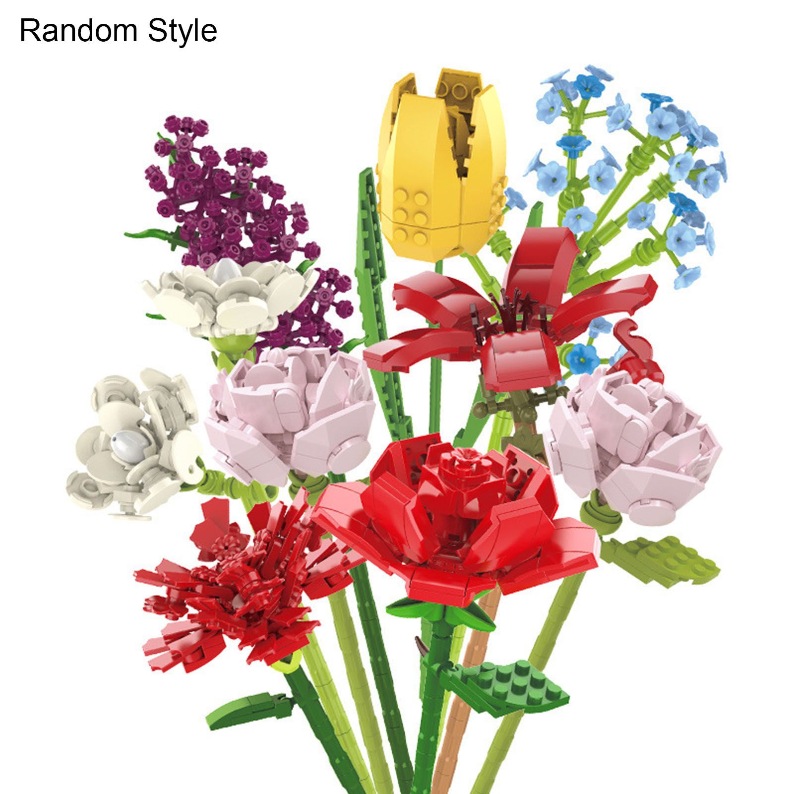 Artificial Flower Realistic Looking Eye-catching Plastic DIY Flower Bouquet Building Bricks Toy for Home