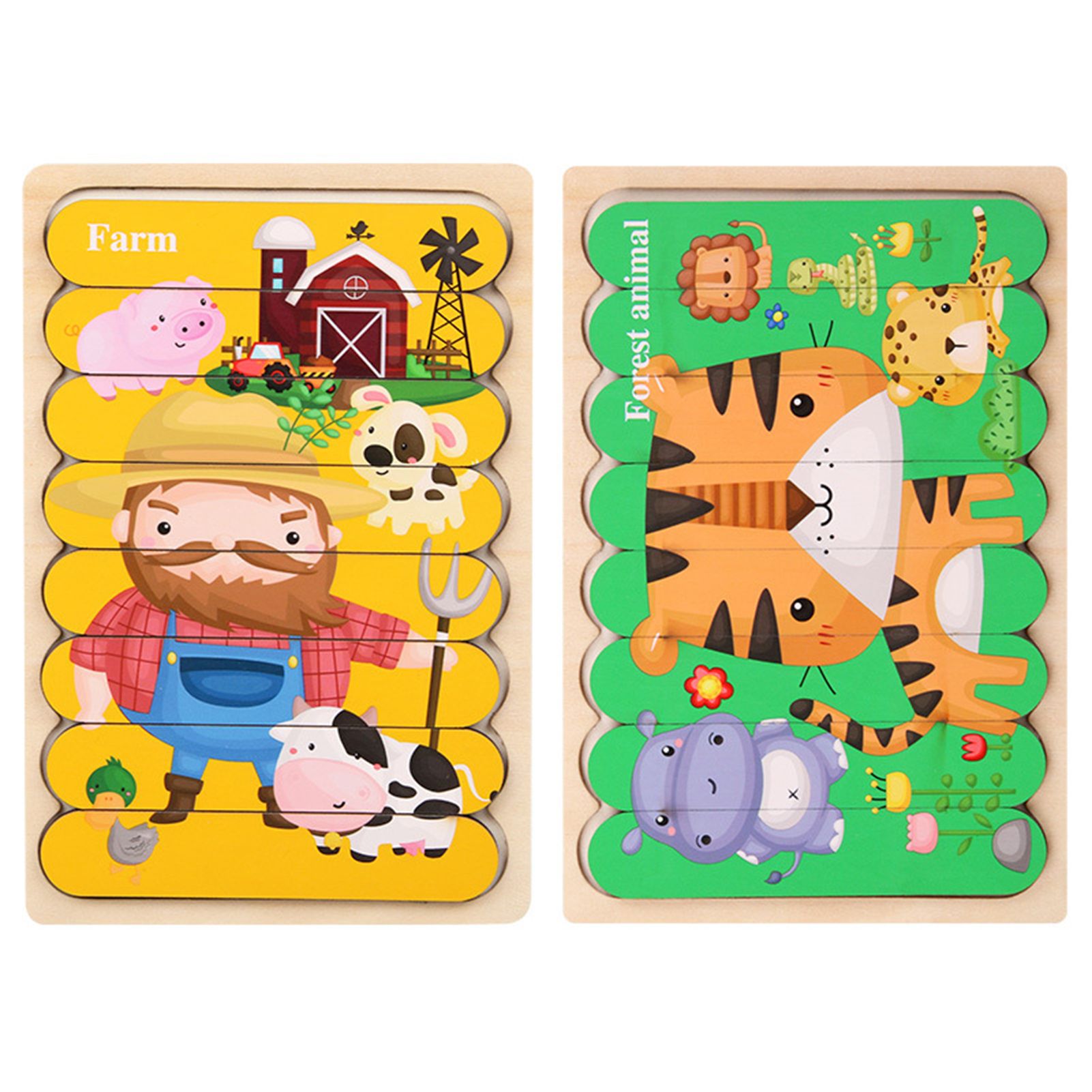 Puzzles Toys Cartoon Design Universal Wooden Young Children Cognitive Puzzles for Toddler