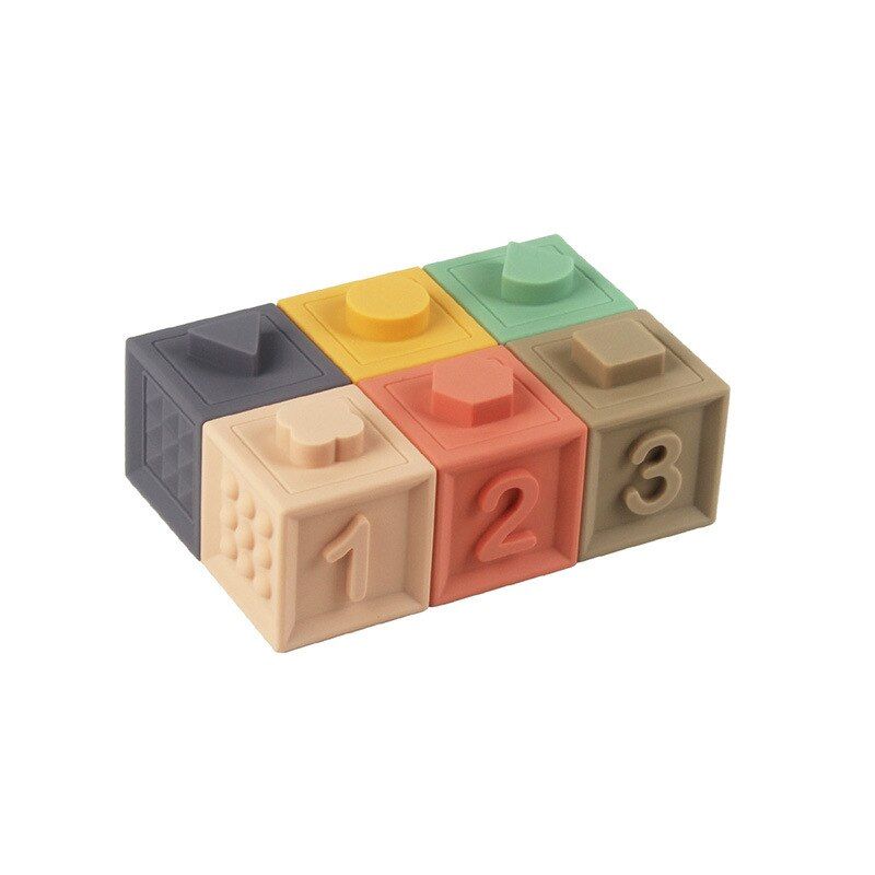 Baby Building Silicone Blocks Soft Toys Baby Hand Sensory 3D Hanging Ball Kid Rubber Teether Squeeze Bath Toys For Toddler Gifts