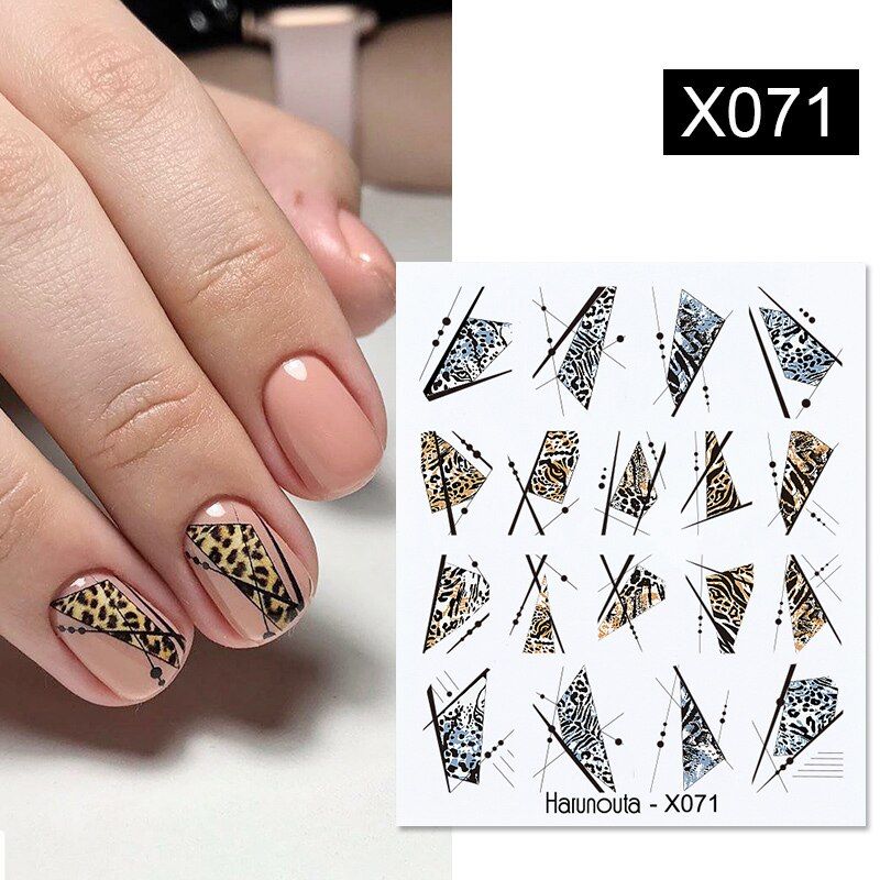 1 Sheet Harunouta Purple Painting Nail Water Decals  Face-geometric Lines Alphabet Leaves Nail Art Water Stickers