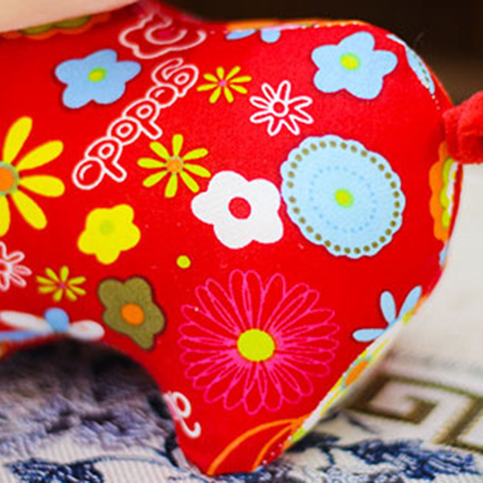 Flower Pattern Print Cartoon Cow Shape Stuffed Doll Chinese New Year Decor Toy