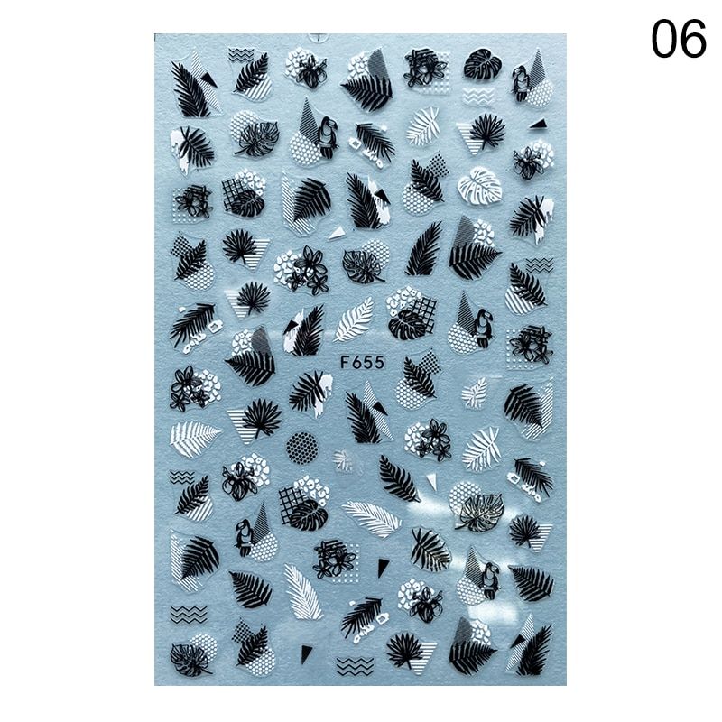 Mix White Black 3D Nail Decals Nail Art Stickers Adhesive Gold Leaf Letters Sliders Wraps Summer Design Decorations Manicures