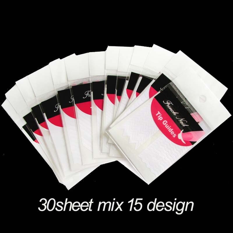30Pcs Decals French Nail art Stickers Manicure Tips Guide Nails Decoration Form Finger Guides DIY Smile Line Stencil 15 Design