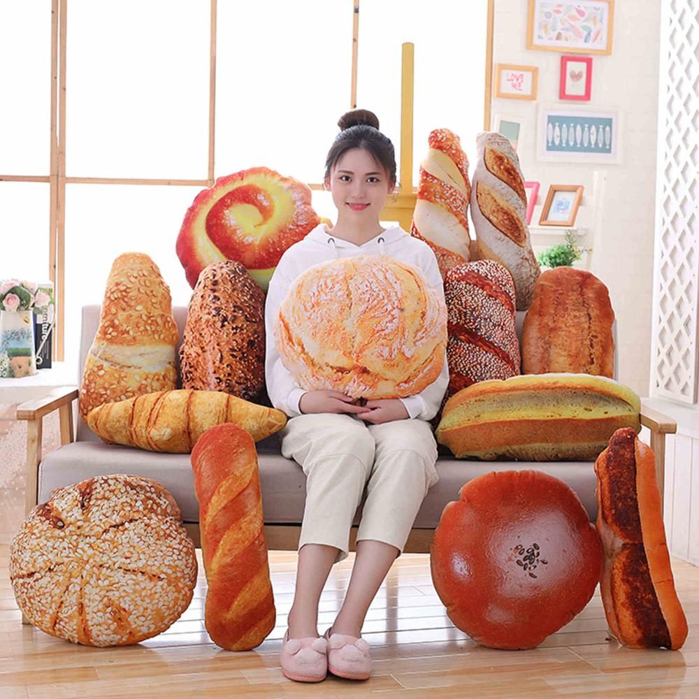 All Kinds Breads Plush Stuffed Simulated Breakfast Stuff Food Toy Pillow Cushion Props Butter Sesame Croissant Donut Cream Types