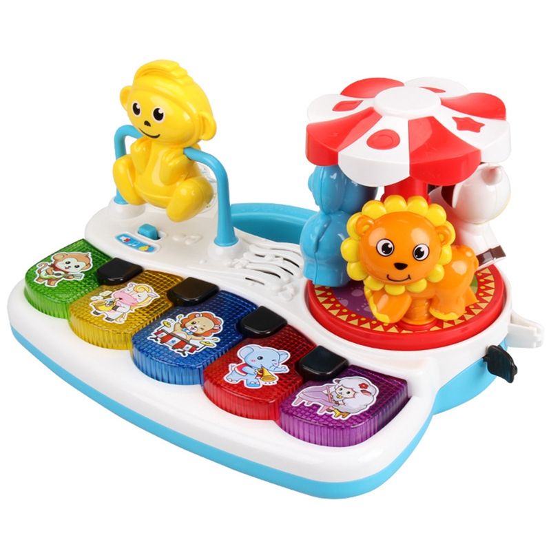 Animal Shape Multifunctional Musical Carousel Piano Educational Toy Baby Keyboard Toddler Piano with 5 Numbered Keys