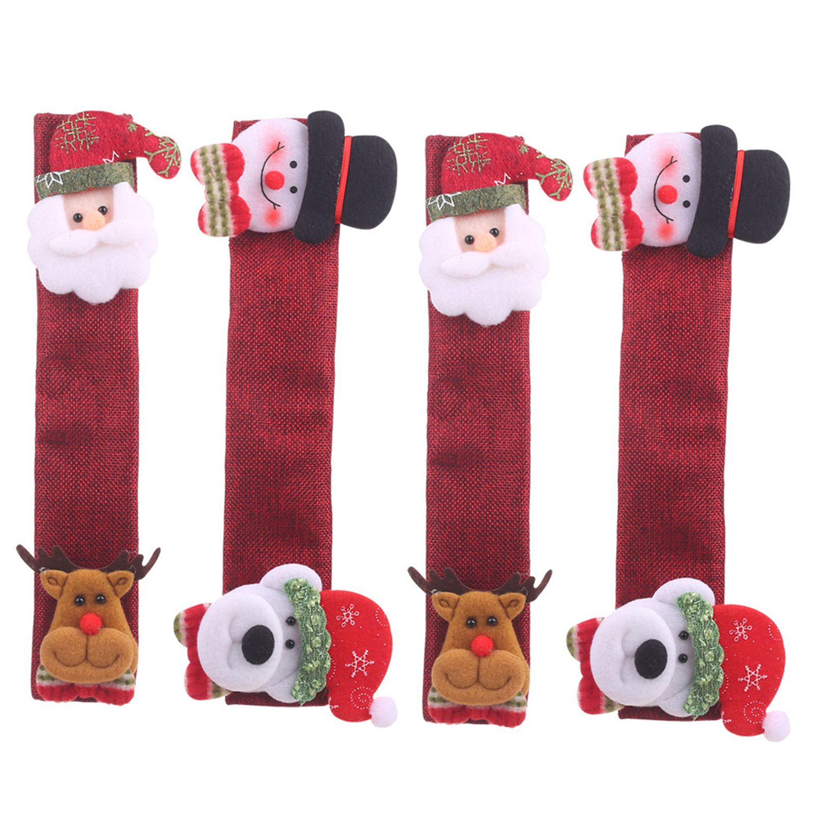 Fridge Handle Cover Fasten Tape Christmas Santa Claus Pattern Fridge Handle Cover