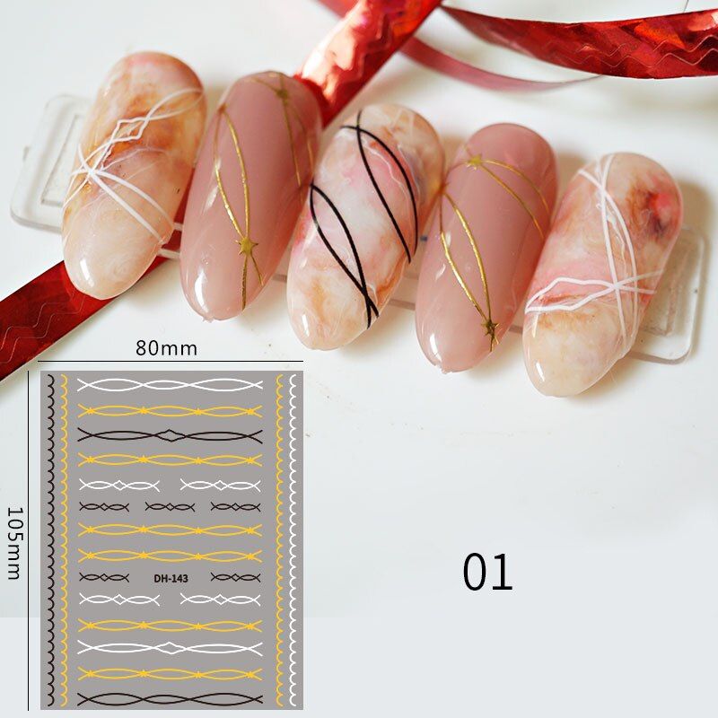 1 Sheet Irregular 3D Nail Stickers Fluorescent Metal Lines Multi-size Strip Nail Art Transfer Sticker Paper Nail Art Decoration