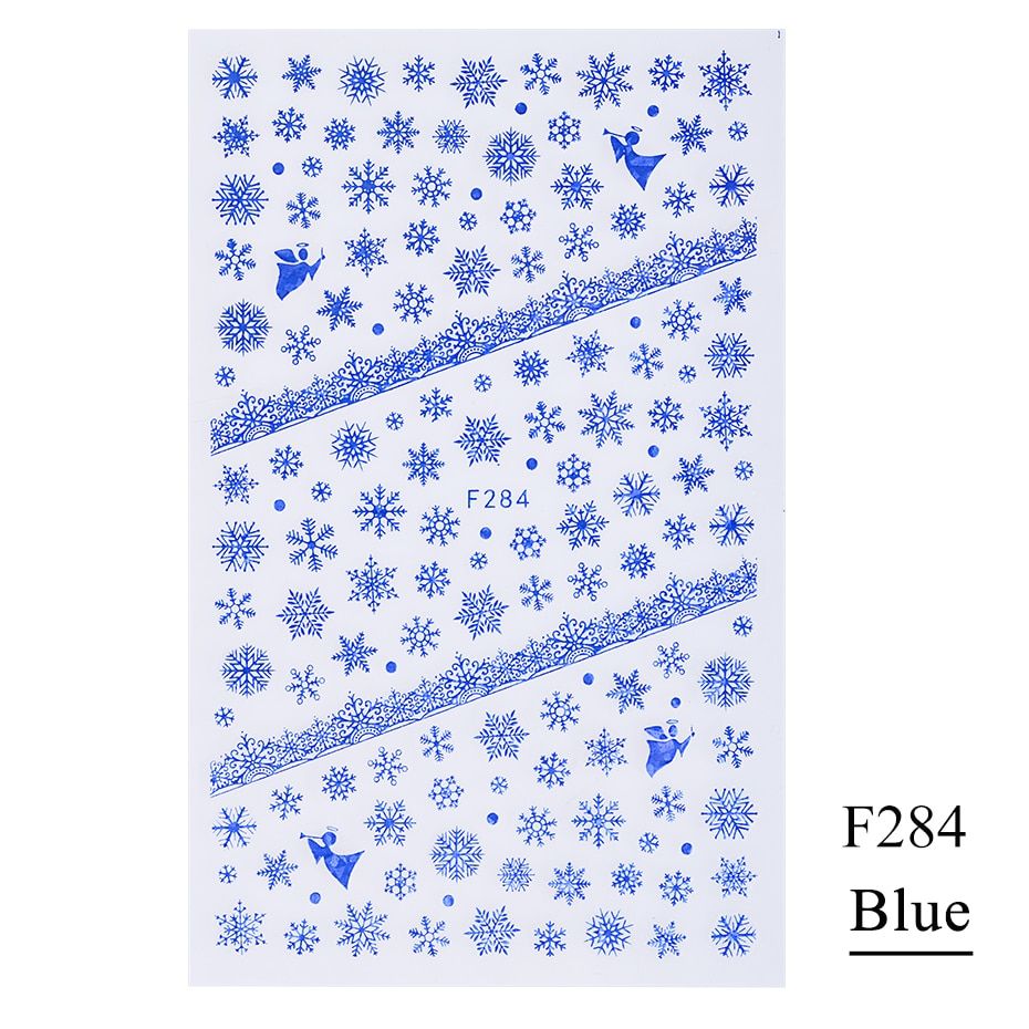 1pc 3D White Gold Christmas Slider Nail Sticker Decals Snowflakes  Year Adhesive Foils for Manicure Beauty Decor CHF281-284