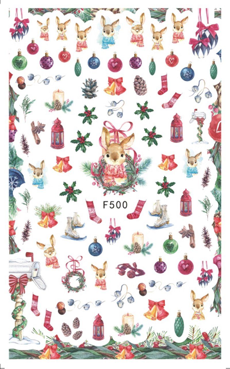 5 sheets self-adhesive Christmas nail sticker decals for nail art decorations fake nails accessoires spider Santa Claus Snowman