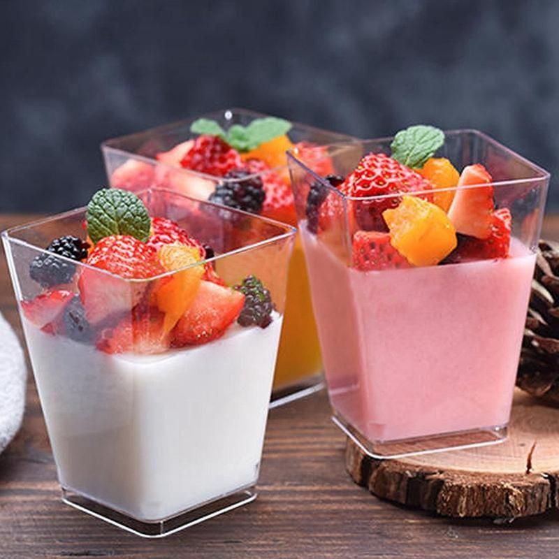 50Pcs Mini Small Plastic Square Dessert Cup Sauce Starter Party Tableware Decor