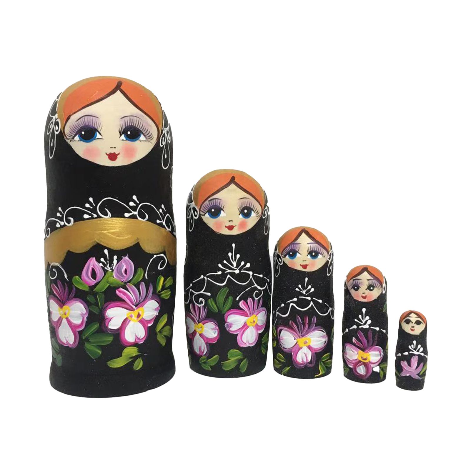 Livecity 5Pcs/Set Wooden Dolls Not Easy to Deform Colour-fast Odorless Nesting Toys Russian Stacking Dolls for Christmas