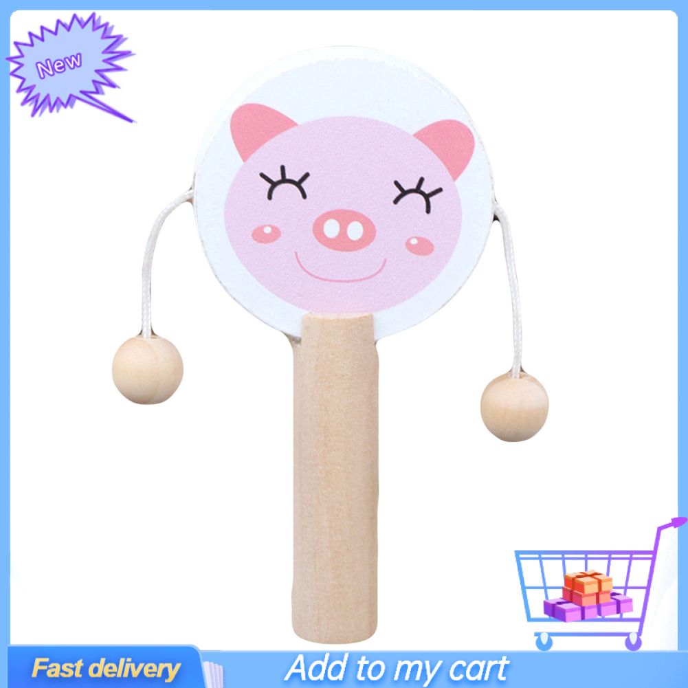 Cartoon Animal Wooden Handheld Musical Rattle Drum Shaker Education Baby Toy
