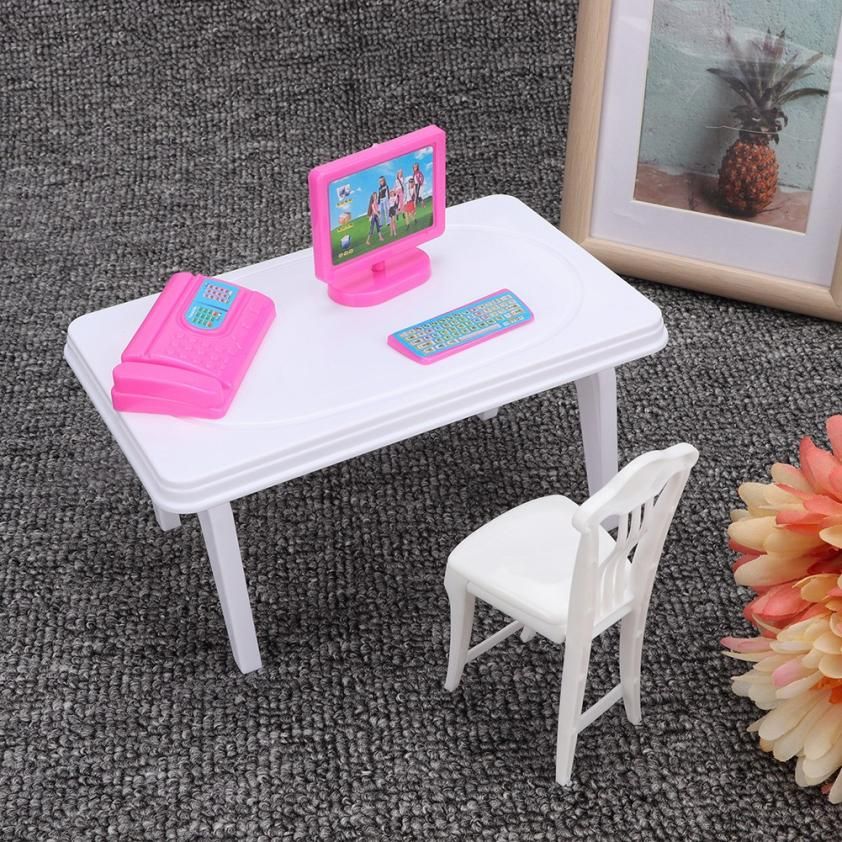 cessories for dolls house Mini Computer Keyboard Fax M hine Desk Chair niture Kids rl ft Set