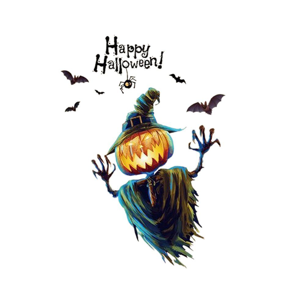 XL626ds Pumpkin Lantern Ghost Wall Sticker Happy Halloween Party Decoration-multicolor