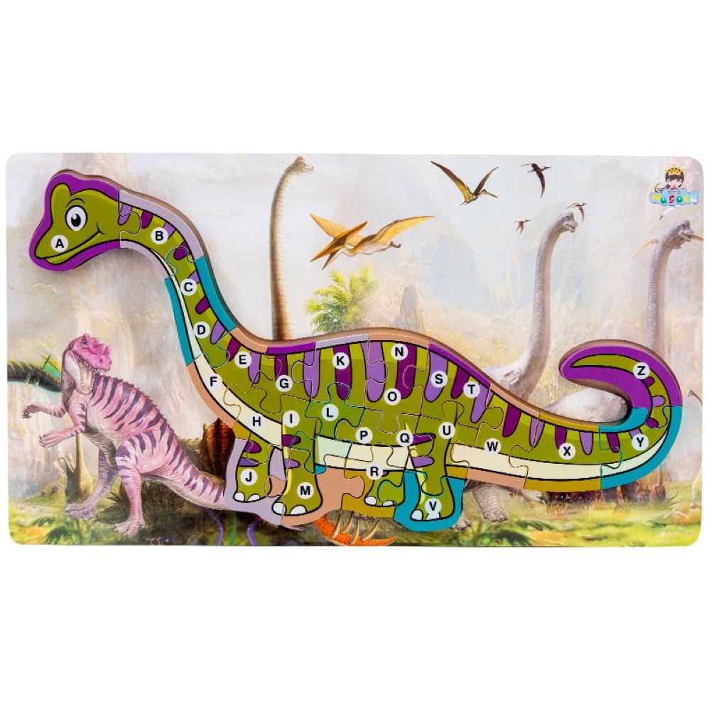 Kids Wooden Number Letter Blocks 3D Dinosaur Jigsaw Puzzle Interactive Game Toy