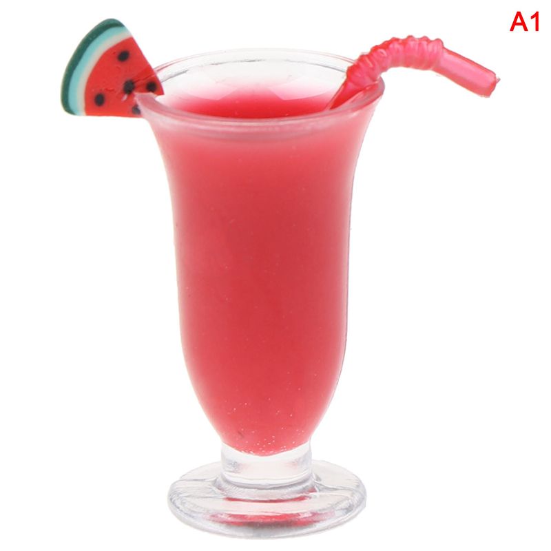 DIY Miniature Dollhouse Watermelon Juice with Straw 1:12 Kitchen For Doll