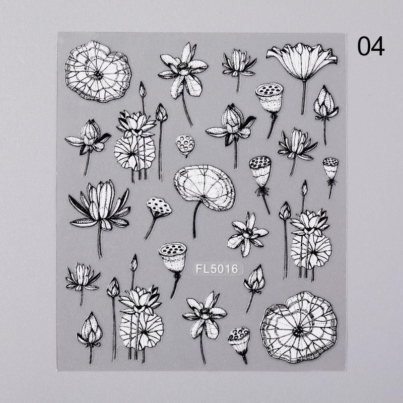 1 Sheet 3D Nail Sticker With Black And White Flower Leaf Patterns Nail Art Decals For Summer Decal Decorations DIY Design