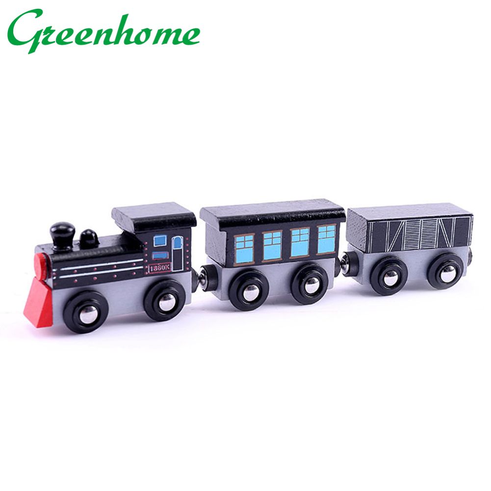 Greenhome 3Pcs/Set Magnetic Wooden Mini Train Carriage Model Educational Kids Toy Gift